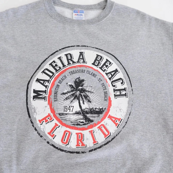 Vintage 90s Jerzees Gray Madeira  Beach Florida Crew Neck Sweater Large - Picture 9 of 9